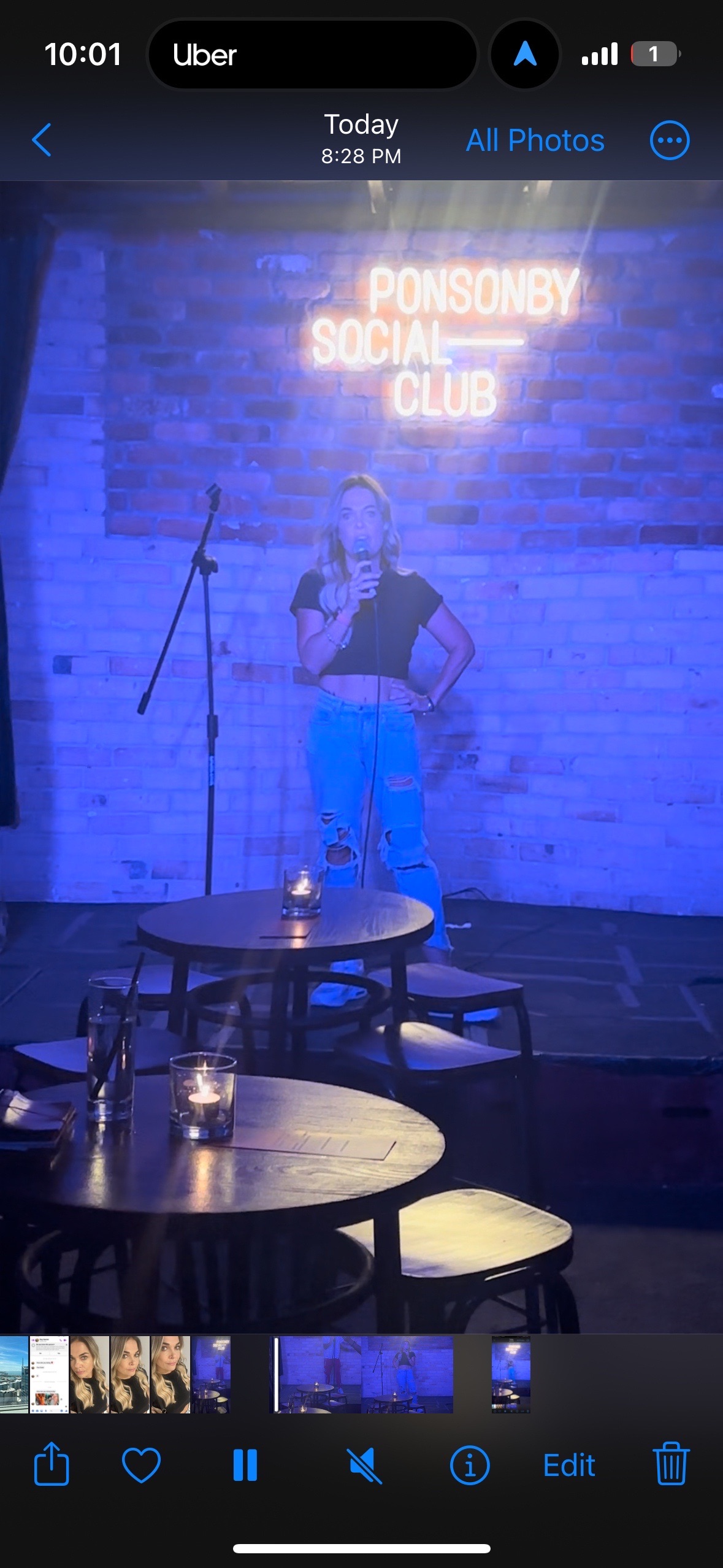 Hannah doing stand-up comedy