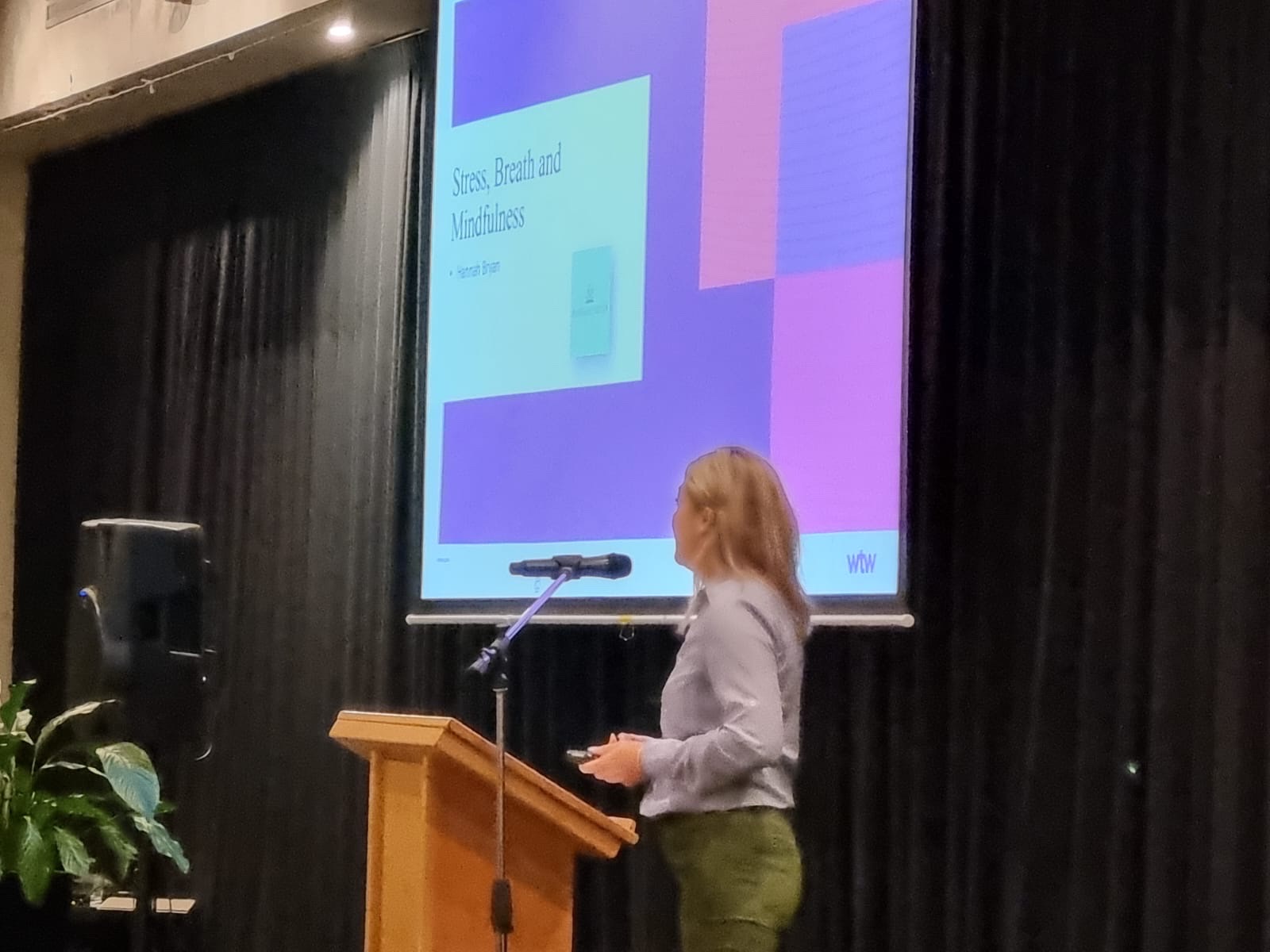 Hannah presenting on stress, breath and mindfulness