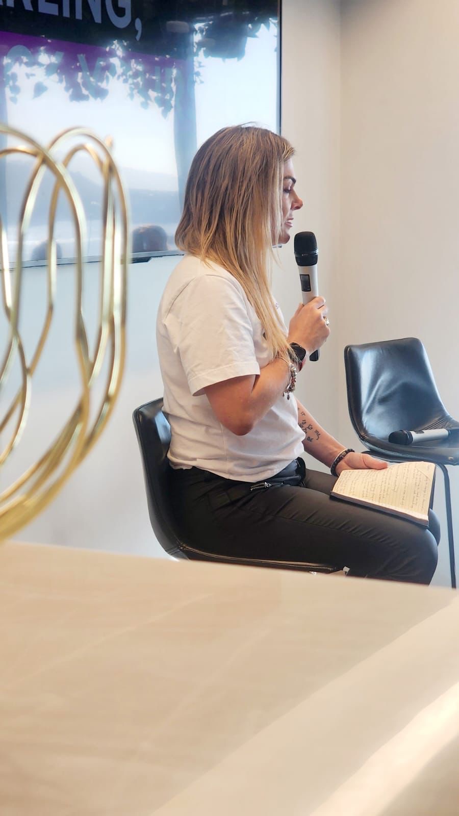 Hannah in a fireside chat